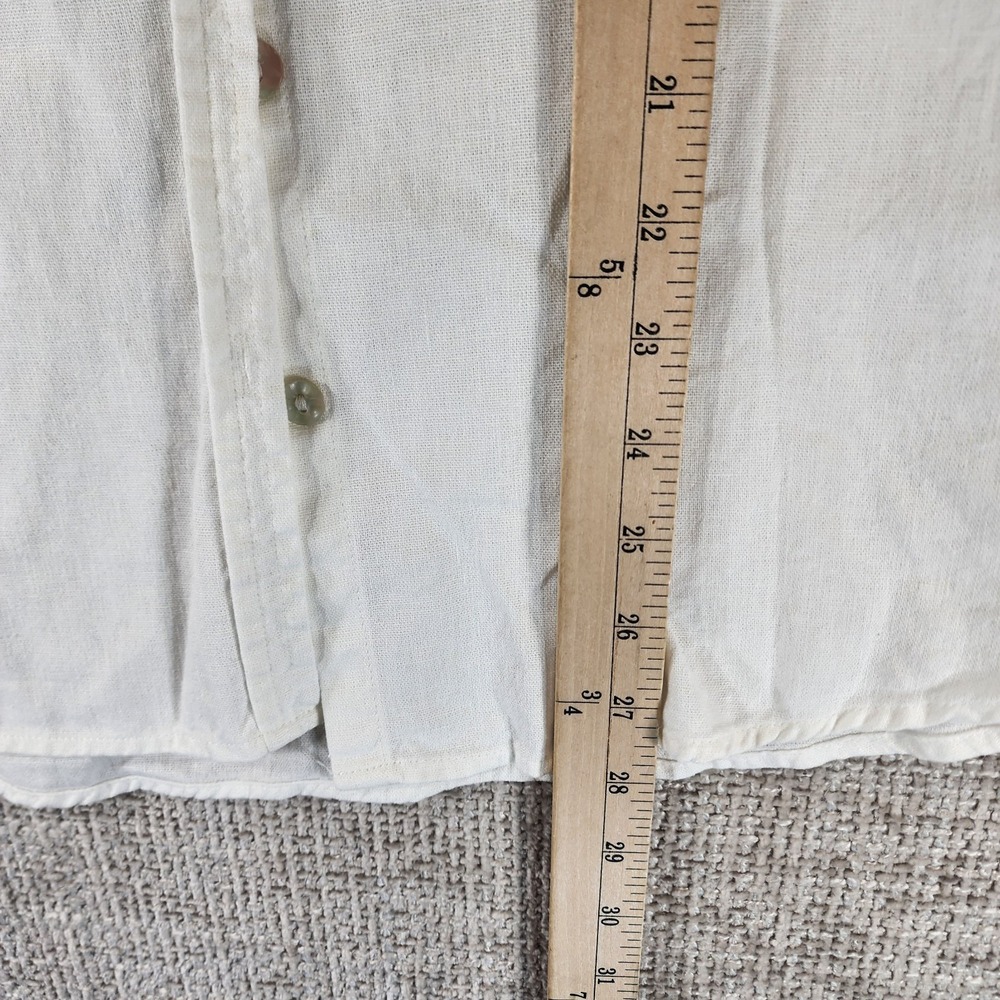 Orvis Linen Blend Blouse Top Womens L White Roll Tab Sleeve Coastal Relaxed Fit - Picture 5 of 11